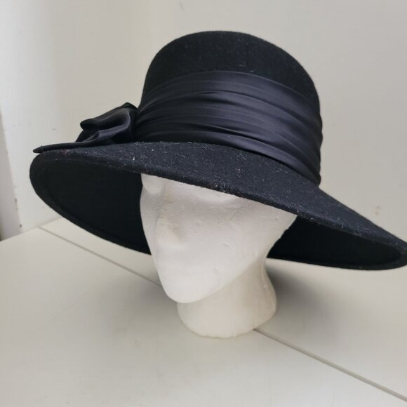 Vintage Black Laura AshleyWide Brim Hat with Side Bow main image 4